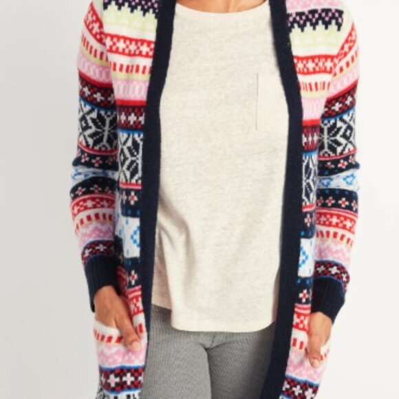 Old Navy Women's Fair Isle Cardigan Sweater Cozy Winter Size Medium - Picture 1 of 4